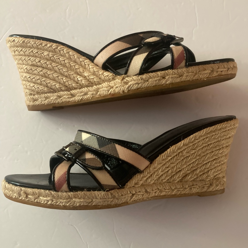 Burberry Womens SZ 9 US SZ 40 EU Nova Check Espadrille Wedge Sandals - Picture 5 of 14